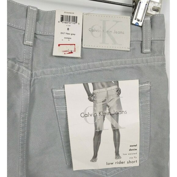 NWT VTG Calvin Klein Low Rider Sz 8 Shorts New Gray Metal Denim Mid Rise - Picture 1 of 9